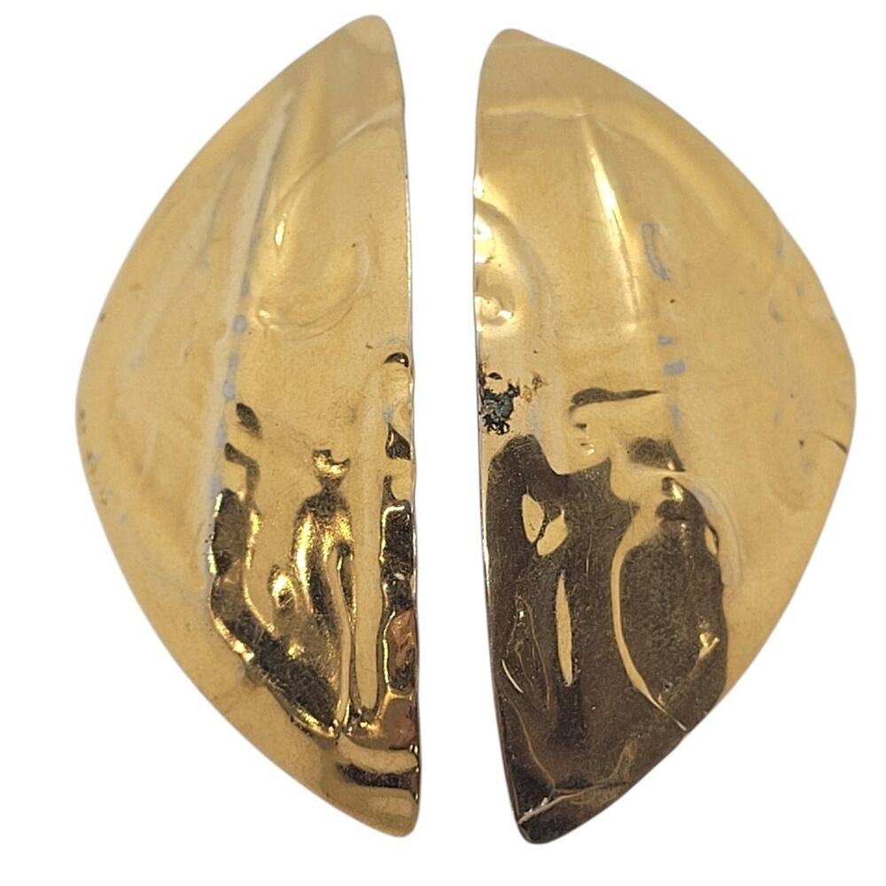 Vintage Half Moon Stud Earrings Gold Tone Abstract Geometric 80s Glamoratti